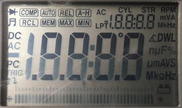 Small 82325 multimeter display panel, with all characters displayed. (Click to see it larger.)