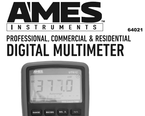 An excerpt from the cover of the Ames Instruments DM1010 digital multimeter owner's manual,