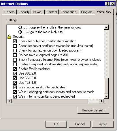 Ensure TLS and SSL boxes are checked for updates to work