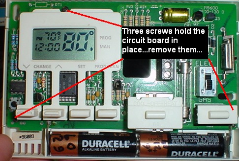 Location of the circuit board retaining screws...