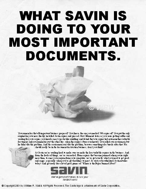 Savin Copier Spoof Advertisement Page 1