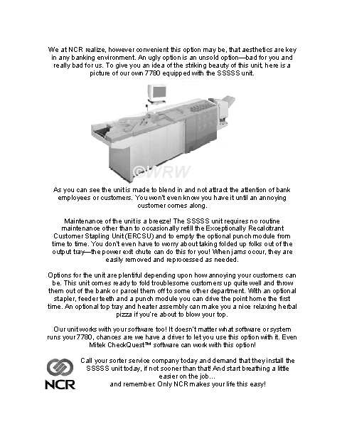NCR 7780 "Super Sorter Sourpuss Saddle Stitcher" Unit Advertisement, Page 2
